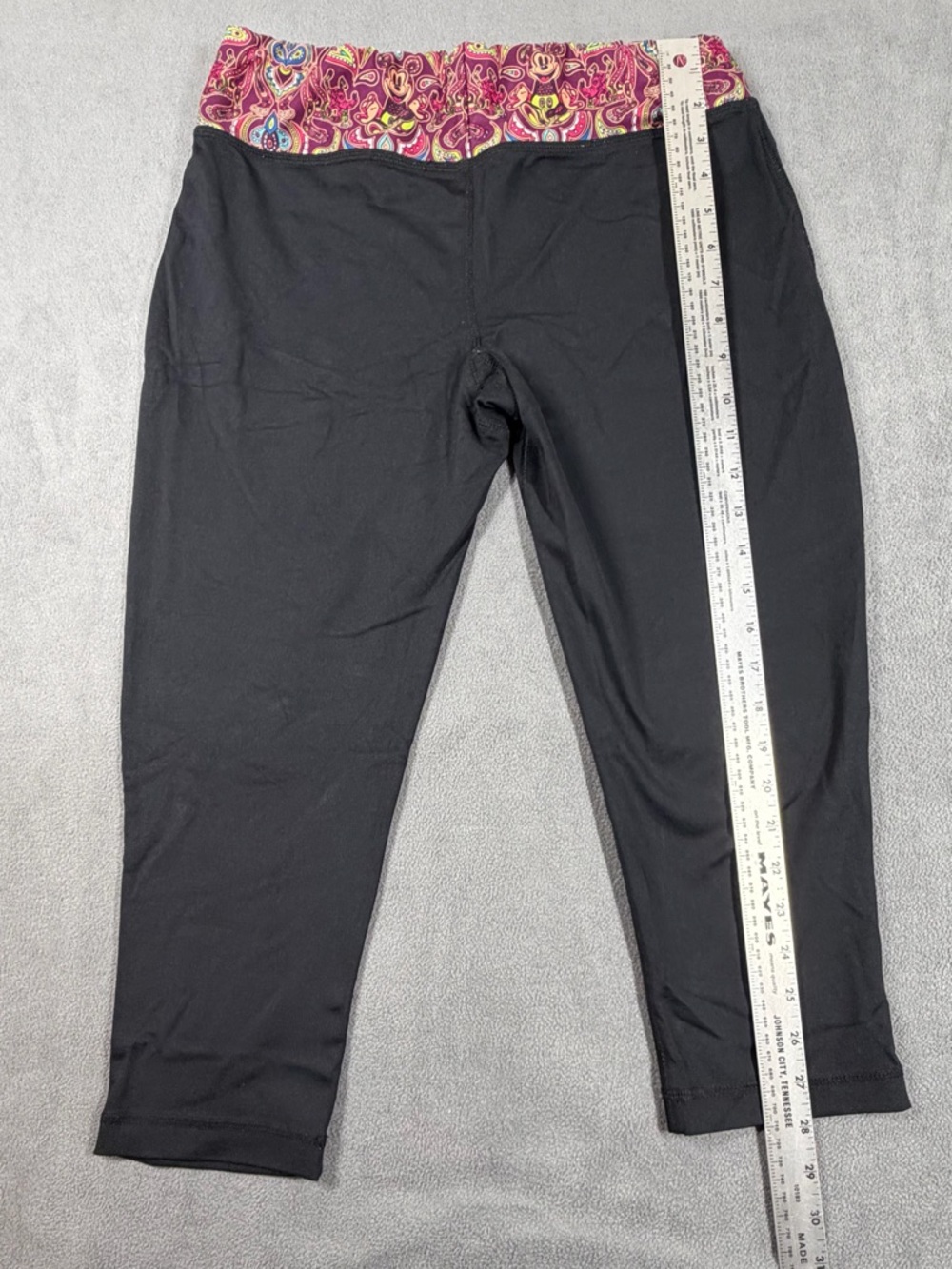 Disney Parks Black Capri Leggings with Pink Purple Mickey Patterned Waistband - Picture 9 of 10
